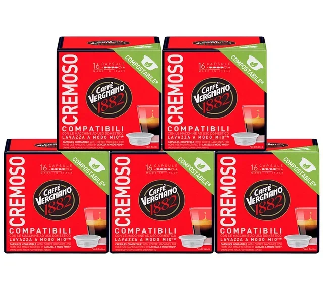 80 Komposterbara kapslar Cremoso CAFFE VERGNANO - kompatibla med Lavazza A Modo Mio