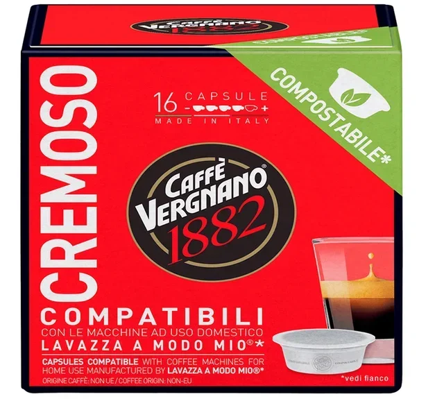 80 Komposterbara kapslar Cremoso CAFFE VERGNANO - kompatibla med Lavazza A Modo Mio