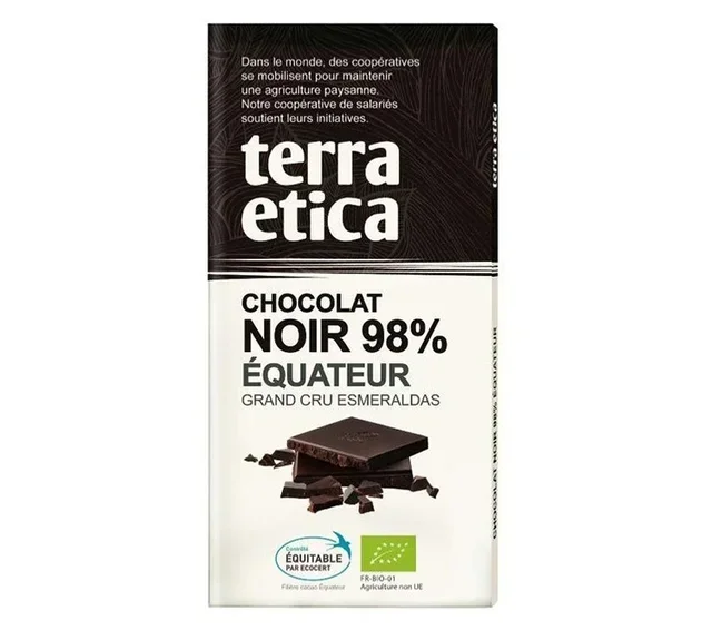 98% Ecuador Organic Dark Chocolate Bar - 100 g - TERRA ETICA