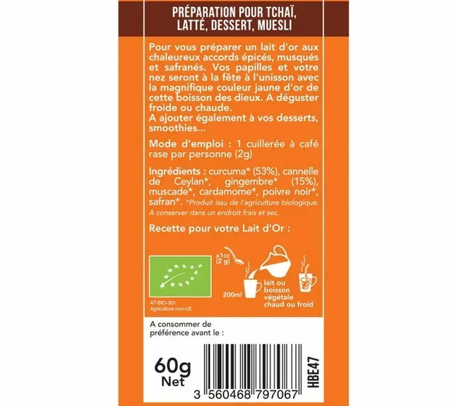 Golden Latte Kurkuma Gember Bio - Los 60 gram - AROMANDISE