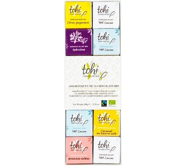 Assorted Chocolate Selection – 6 Organic &amp; Fair Trade Flavors – 24 squares – TOHI
