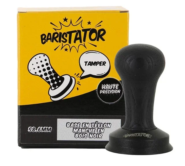 BARISTATOR 58.6 mm Coffee Tamper – Black Wood Handle, Antistatic Base