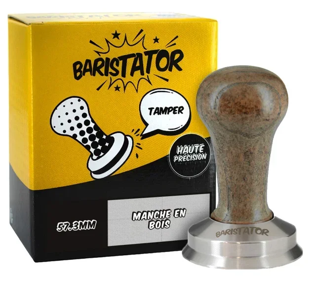 BARISTATOR 57,3 mm Тампер с Висока Прецизност и Дръжка от Тъмно Дърво
