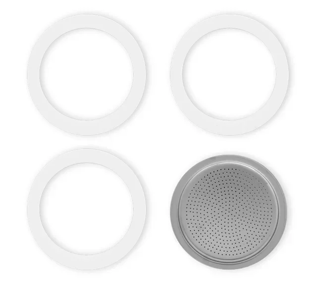 Kit manutenção BIALETTI: 3 juntas + 1 filtro para cafeteira alumínio 2 chávenas