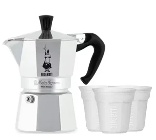 Cafetera Bialetti Moka Express 3 tazas + set 6 vasos 9 cl