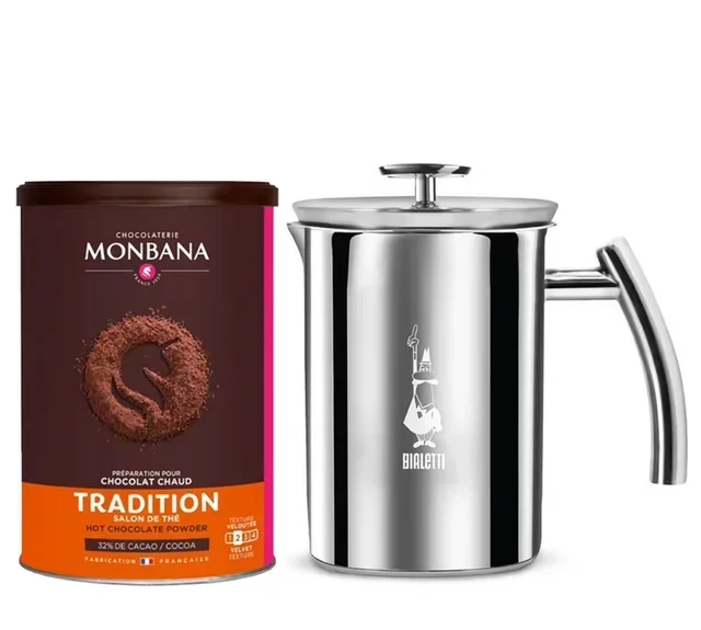 Zestaw Spieniacz Bialetti Stal Nierdzewna 33 cl + Czekolada Monbana Tradition