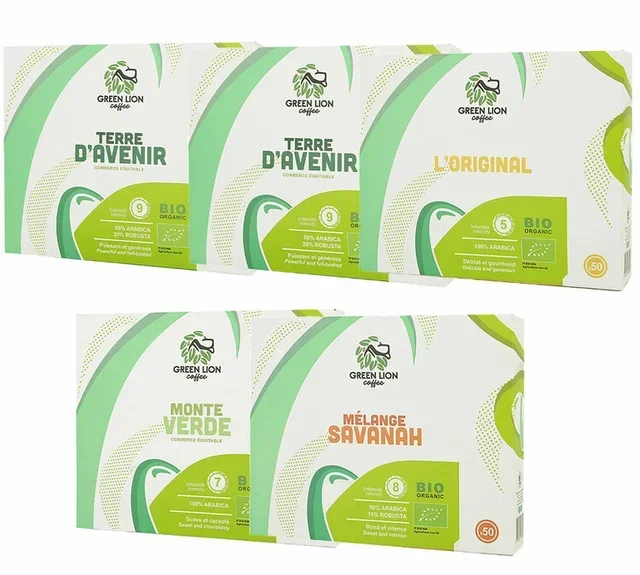 Luomukahvikapselien maistelupakkaus 250 kpl, yhteensopiva Nespresso* Pro:n kanssa – GREEN LION COFFEE