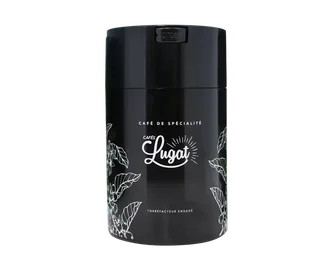 Recipiente preto hermético para baristas com vácuo 1kg - Cafés Lugat