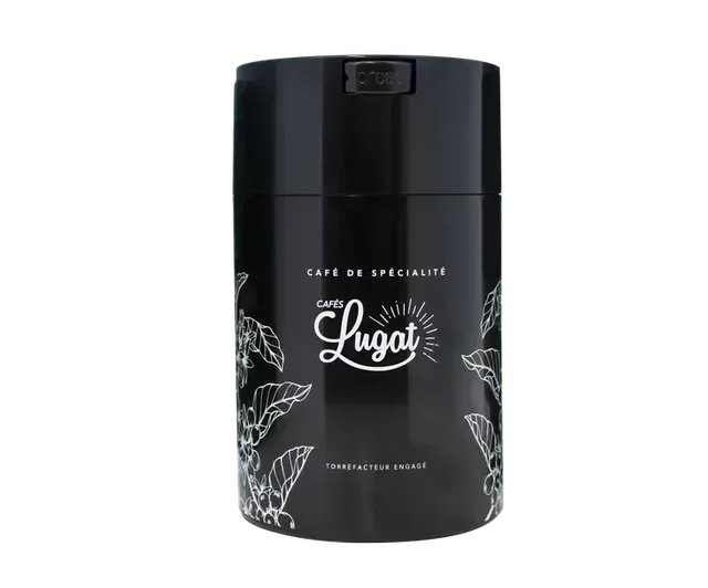 Recipiente preto hermético para baristas com vácuo 1kg - Cafés Lugat