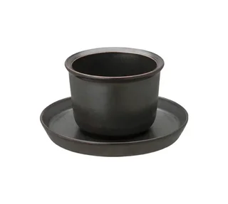 Black Cup and Saucer "Leaves to tea" - Kinto