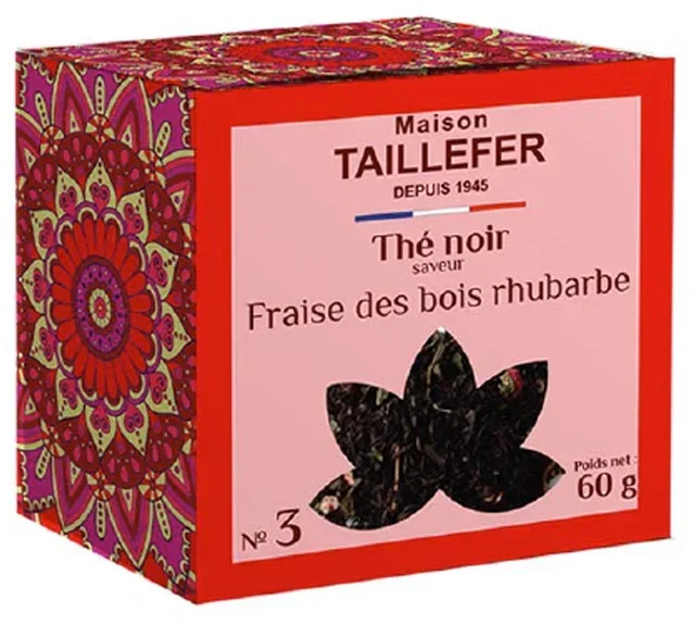 Scatola di tè nero n. 3, gusto fragola di bosco e rabarbaro – confezione da 60 g – MAISON TAILLEFER