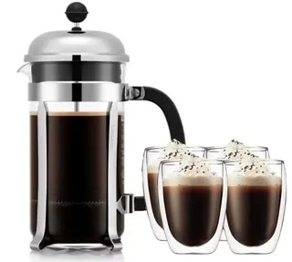 BODUM Chambord French Press 8-Cup (1L) + 4x 35cl Glasses