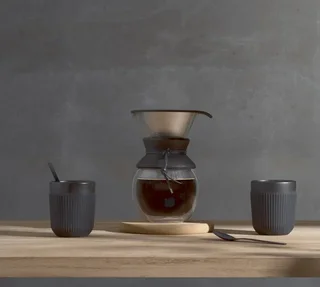 BODUM Douro Double-Wall Mugs Set - Black Porcelain - 10cl - Pack of 2