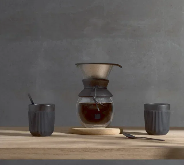 BODUM Douro Double-Wall Mugs Set - Black Porcelain - 10cl - Pack of 2