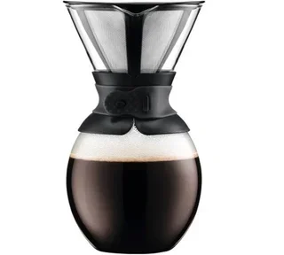 Cafeteira Manual Bodum Pour Over 1,5L – Filtro Permanente, Acabamento em Couro Preto, 12 Chávenas