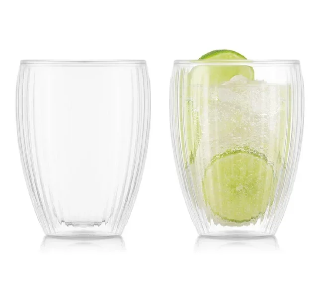 BODUM PAVINA Dobbelveggede Riflete Glassett, 32 cl, Klare - 2-pk