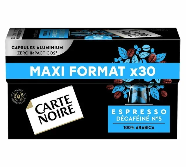 CARTE NOIRE Decaffeinated Espresso - 30 Aluminum Capsules for Nespresso* Original