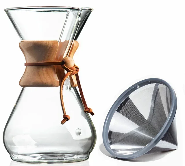 CHEMEX Glass Coffee Maker 8-Cup with ABLE Kone Permanent Filter