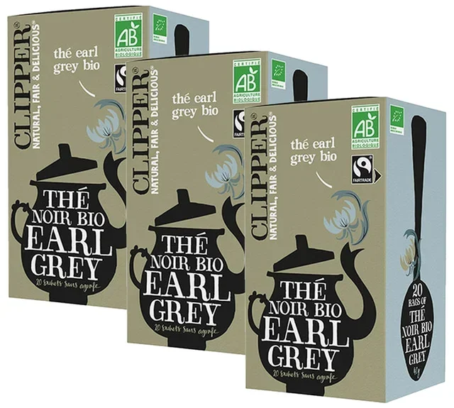 CLIPPER Pack Tè Nero Earl Grey Bio ed Equosolidale - 3 x 20 bustine