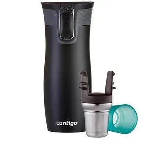 Contigo Westloop duplafalú termosz bögre matt fekete 47cl + teafűszűrő