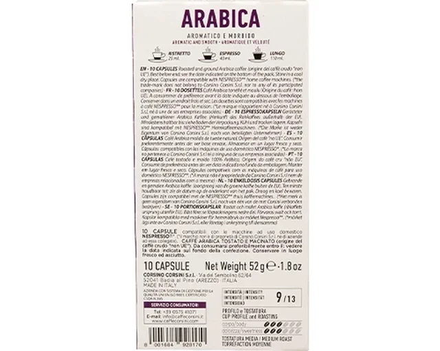 CORSINI Arabica Kapslar 10st - Kompatibla med Nespresso * Original