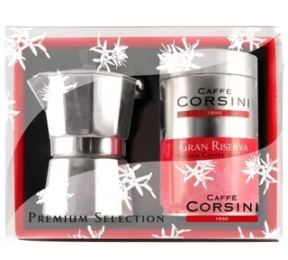CORSINI Cadeauset: Gemalen koffie Gran Riserva 250g + Italiaanse percolator 3/4