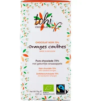 Dark Chocolate Tablet, 74% Cocoa, with Bitter Orange, Organic - 70g - TOHI