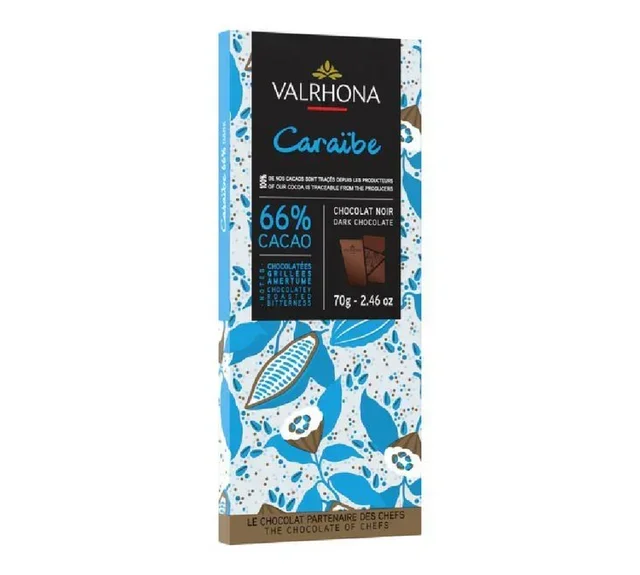 Dark Chocolate Tablet Caribbean 66% Cocoa - 70 g - VALRHONA