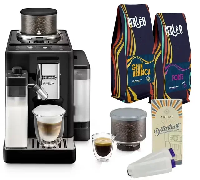 Macchina Caffè Automatica DeLonghi Rivelia FEB4455.B Nero Onice - Kit 4 Mesi Manutenzione