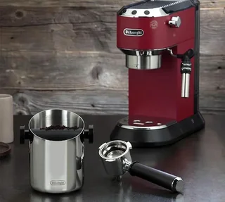 DeLonghi losstaande afvalbak voor koffiedik, gemaakt van roestvrij staal.