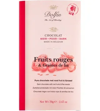 Dolfin Dark Chocolate 60% Red Berries &amp; Flax Seeds - 70g Bar