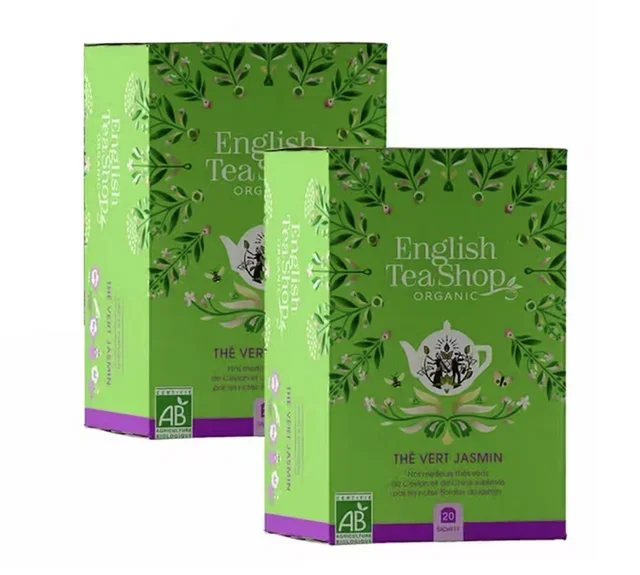 Chá Verde com Jasmim Biológico ENGLISH TEA SHOP - Embalagem 2 x 20 saquinhos