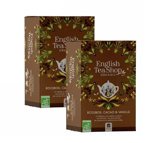 ENGLISH TEA SHOP Organic Rooibos Cocoa Vanilla Tea – 40 Bags (2x20)