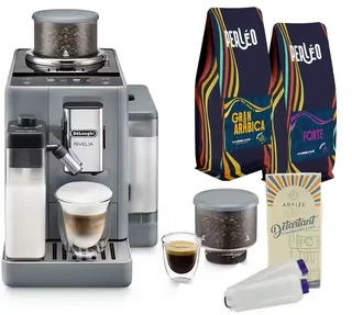 Macinacaffè Espresso DELONGHI Rivelia FEB 4455.G Grigio Ciottolo Latte - Pacchetto 4 Mesi Caffè e Manutenzione