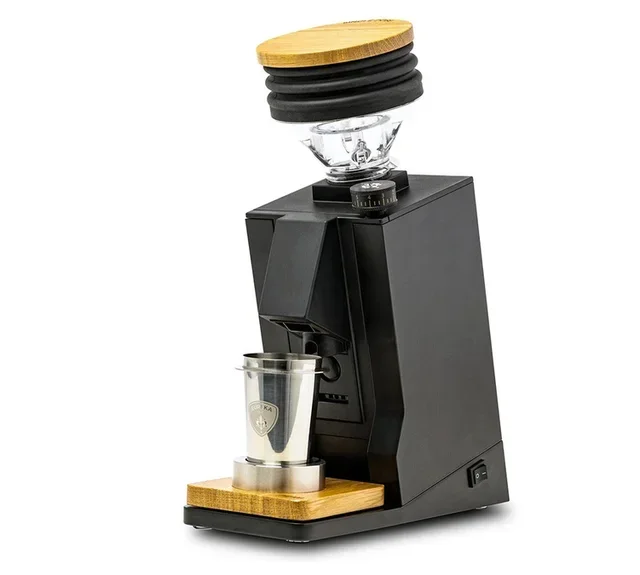 EUREKA ORO Mignon single-dose koffiemolen mat zwart met eikenhout en Blow Up systeem