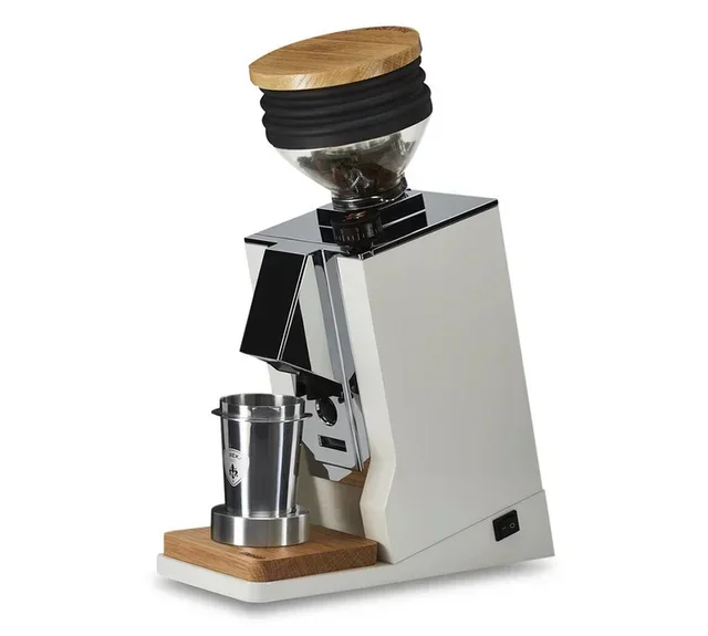 EUREKA ORO Mignon Single Dose koffiemolen wit en eikenhout met Blow up