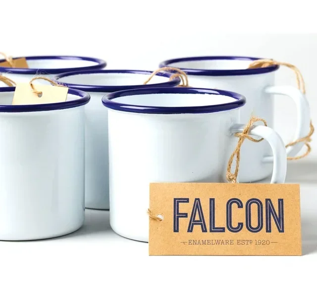 FALCON Emaille-Tasse – 35 cl – Weiß mit blauem Rand