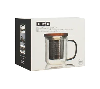 Τσαγιέρι γυάλινο OGO Living 300 ml, απόχρωση γκρι καπνού, με καπάκι ακακίας.