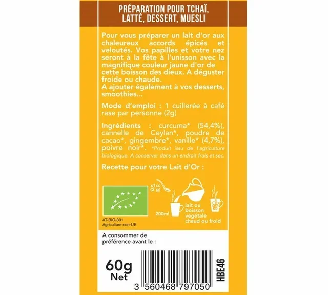 Aromandise Golden Latte Kurkuma Vanille Bio - Los 60 g