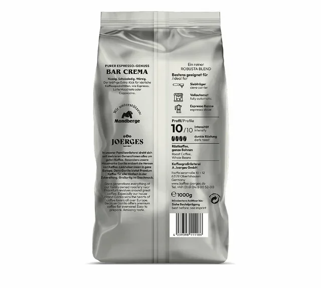 GORILLA COFFEE Bar Crema Whole Beans - 1 kg