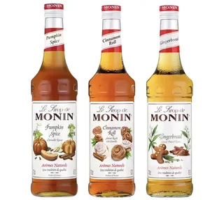 MONIN Gourmet Paket - 3 Sirupa (Bundev Začin, Gingerbread, Cimet) 3x70cl + Pumpa