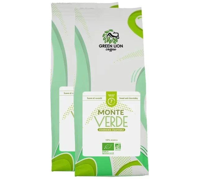 GREEN LION COFFEE - Monte Verde Organic - 2 x 1 kg - Fair Trade Whole Bean Coffee