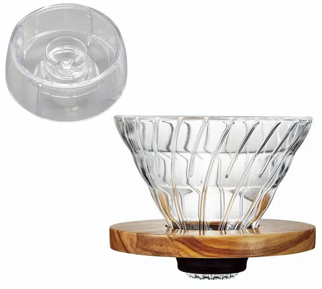 HARIO V60 drip assist bundle with V60 glass dripper and olive wood
