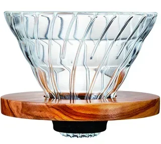 Hario V60 VDG-02 Glass Dripper with Olive Wood Collar - 4 Cup