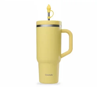 Insulated bottle 90cl with steel straw - Travel cup lemon yellow - QWETCH
