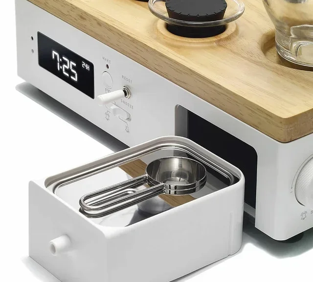 JOY RESOLVE Barisieur Programmierbare Kaffeemaschine mit Wecker – Weiß/Walnuss