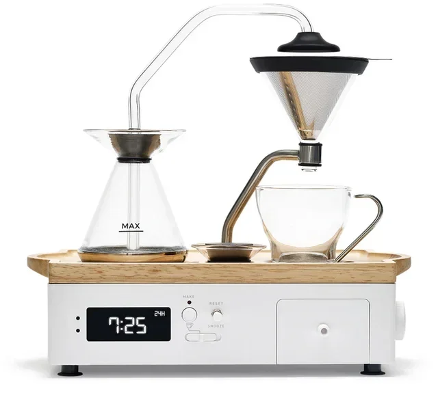 JOY RESOLVE Barisieur Programmierbare Kaffeemaschine mit Wecker – Weiß/Walnuss