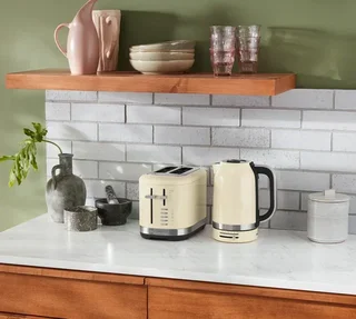 KitchenAid Breakfast Duo: Variable-Temp Kettle &amp; Multi-Function Toaster, Cream