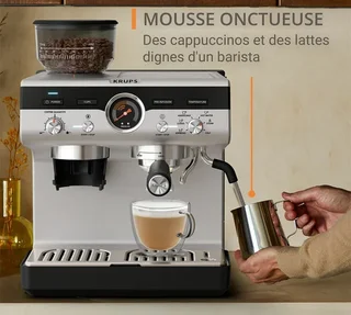 KRUPS Precision+ rozsdamentes eszpresszógép beépített őrlővel és barista készlettel