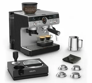 KRUPS Precision+ rozsdamentes eszpresszógép beépített őrlővel és barista készlettel